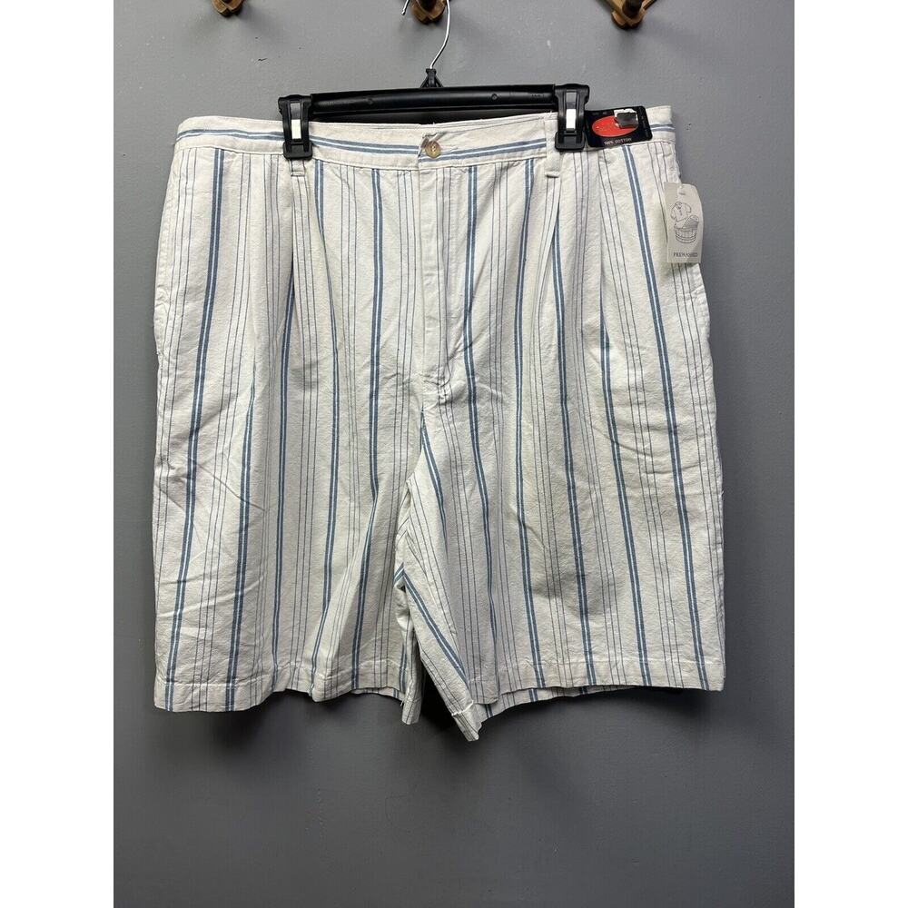 Jas McLeith Striped Shorts‎ Mens Sz 40 Vintage Deadstock Blue White Pleated NEW